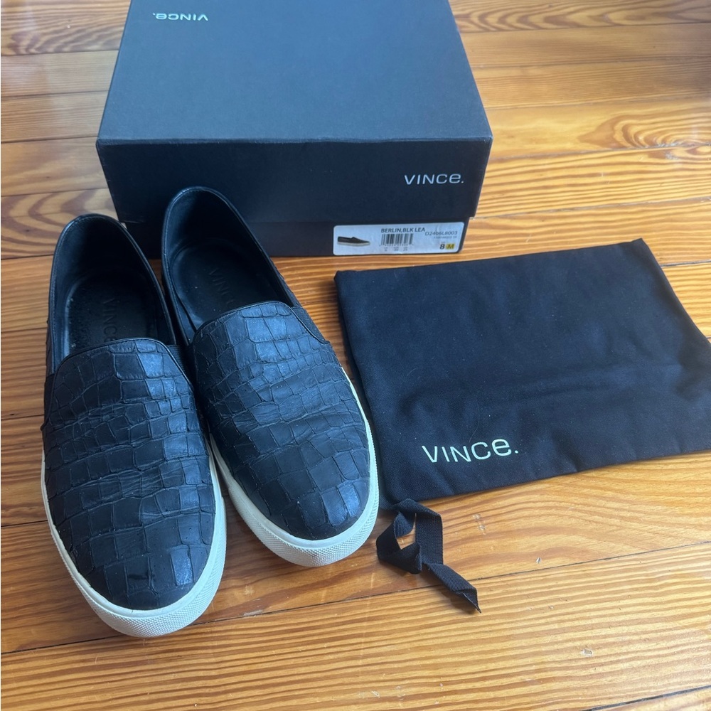 Vince Berlin Black Slip-On Sneakers with Textured Design